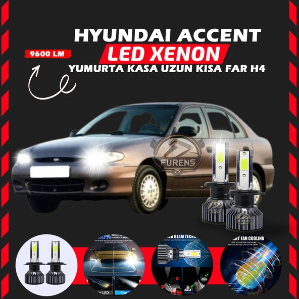 Hyundai Accent Yumurta Kasa Uyumlu Şimşek Etkili Led Xenon Pro Series H4 ürün görseli 1