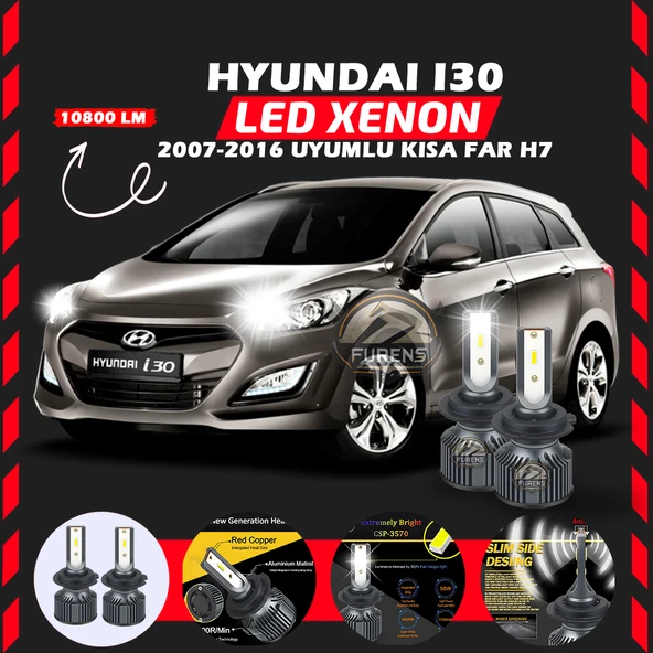 Hyundai İ30 2007-2016 Kısa Far Uyumlu Şimşek Etkili Led Xenon Premium Series H7