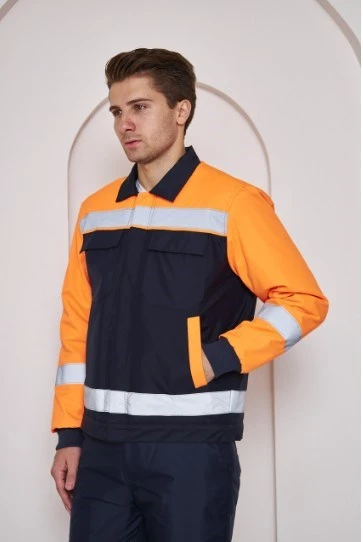 Orange Safety Turuncu Robalı Lacivert Soğuk Hava Mont Pantolon Takımı Su Ve Rüzgar İticili - Resim 2