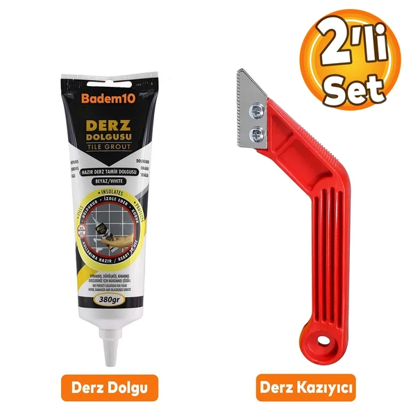 (2'li SET) Fayans Arası Beyaz Hazır Derz Boyama Dolgusu + Derz Kazıyıcı Temizleyici