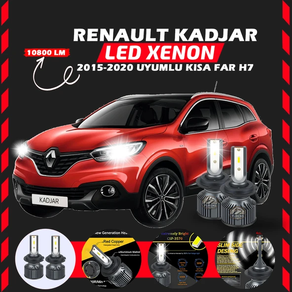 Renault Kadjar 2015-2020 Kısa Far Uyumlu Şimşek Etkili Led Xenon Premium Series H7