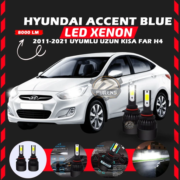 Hyundai Accent Blue 2011-2021 Uzun-Kısa Far Uyumlu Şimşek Etkili Led Xenon Light Series H4 - Resim 8