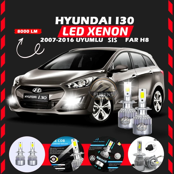 Hyundai İ30 2007-2016 Sis Farı Uyumlu Şimşek Etkili Led Xenon Performance Series H8 ürün görseli 1