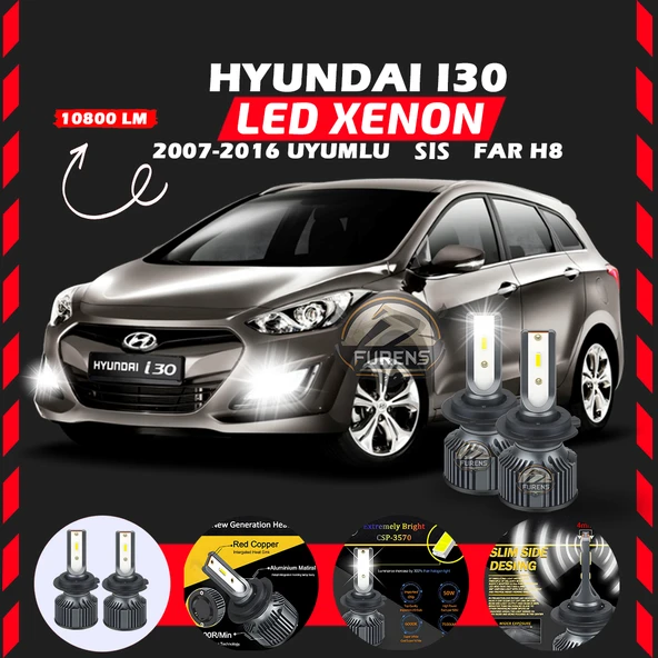Hyundai İ30 2007-2016 Sis Farı  Uyumlu Şimşek Etkili Led Xenon Premium Series H8 ürün görseli 1
