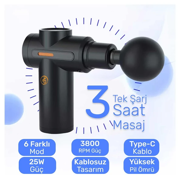 NPO NMJ17 4 Masaj Başlıklı 6 Seviyeli 3800RPM Titreşimli Type-C Şarjlı Taşınabilir Profesyonel Mini Masaj Tabancası - 7