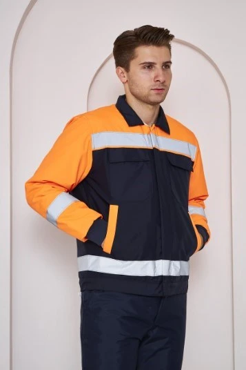 Orange Safety Turuncu Robalı Lacivert Soğuk Hava Mont Pantolon Takımı Su Ve Rüzgar İticili - Resim 3