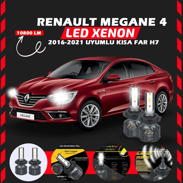 Renault Megane 4 2016-2021 Kısa Far Uyumlu Şimşek Etkili Led Xenon Premium Series H7