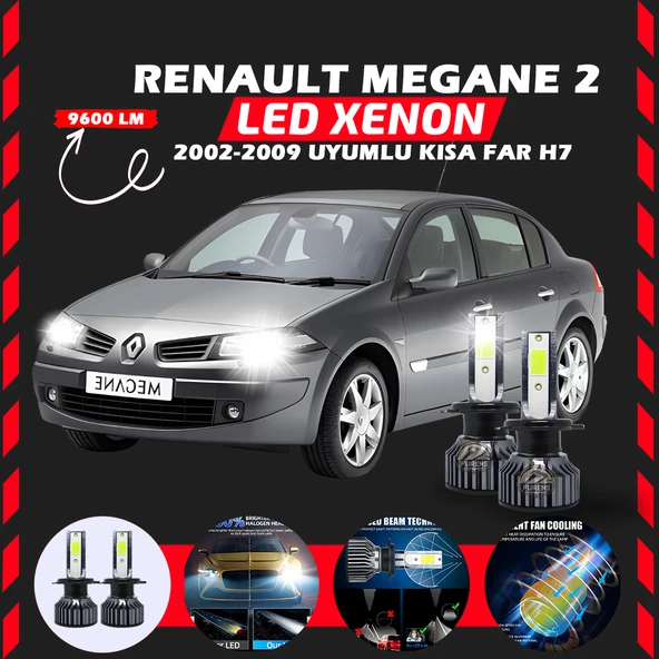 Renault Megane 2 2002-2009 Kısa Far Uyumlu Şimşek Etkili Led Xenon Pro Series H7