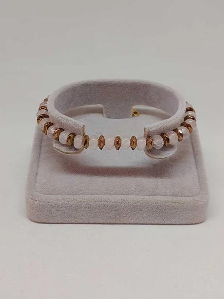 Pembe Kuvars Taşı Tasarım Bileklik (55926) - Resim 2