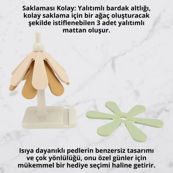 Coofbe Yüksek Isıya Dayanıklı Yanmaz Yapışmaz 3 Adet Çaydanlık Altlığı Tencere Altlığı Nihale Seti Organizer - 5
