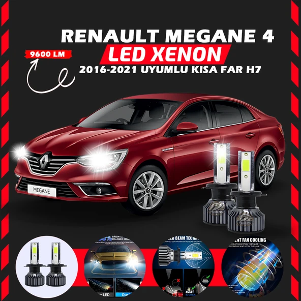 Renault Megane 4 2016-2021 Kısa Far Uyumlu Şimşek Etkili Led Xenon Pro Series H7 ürün görseli 1