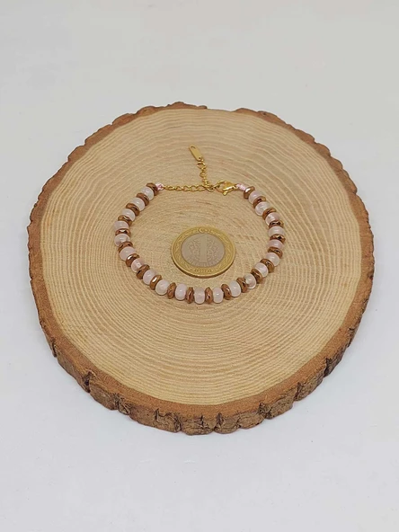 Pembe Kuvars Taşı Tasarım Bileklik (55926) - Resim 5