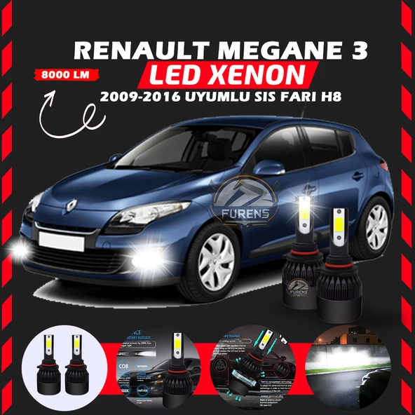Renault Megane 3 2009-2016 Sis Farı Uyumlu Şimşek Etkili Led Xenon Light Series H8 - Resim 6
