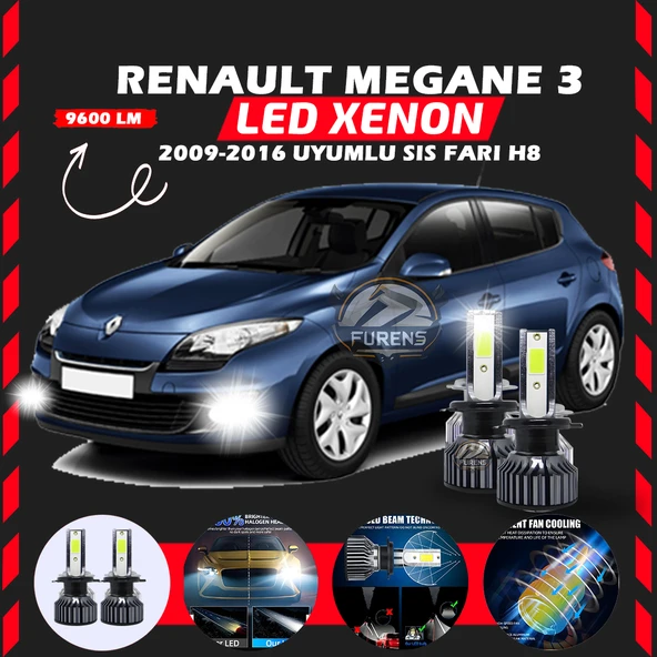 Renault Megane 3 2009-2016 Sis Farı Uyumlu Şimşek Etkili Led Xenon Pro Series H8 - Resim 7