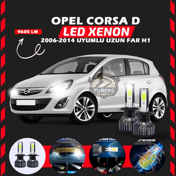 Opel Corsa D 2006-2014 Uzun Far Uyumlu Şimşek Etkili Led Xenon Pro Series H1 ürün görseli 1