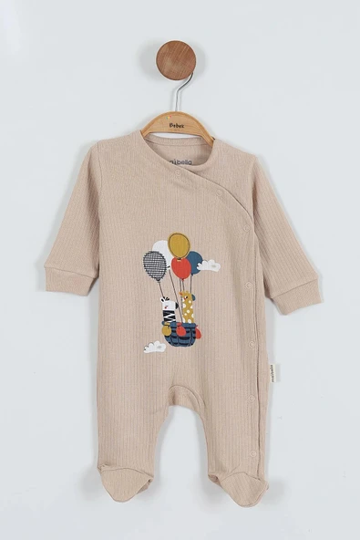 Yeni Sevimli Balon ve Hayvan Desenli Çıtçıtlı Pamuklu Uzun Kollu Kışlık Erkek Bebek Tulum