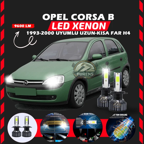 Opel Corsa B 1993-2000 Uzun - Kısa Uyumlu Şimşek Etkili Led Xenon Pro Series H4