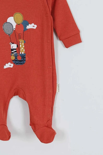 Yeni Sevimli Balon ve Hayvan Desenli Çıtçıtlı Pamuklu Uzun Kollu Kışlık Erkek Bebek Tulum - 9