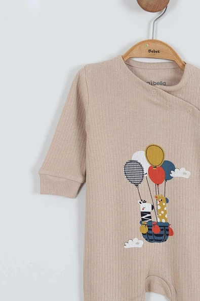 Yeni Sevimli Balon ve Hayvan Desenli Çıtçıtlı Pamuklu Uzun Kollu Kışlık Erkek Bebek Tulum - 8