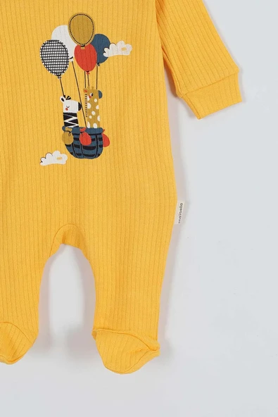 Yeni Sevimli Balon ve Hayvan Desenli Çıtçıtlı Pamuklu Uzun Kollu Kışlık Erkek Bebek Tulum - 11