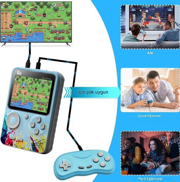 QASUL G5 500 Klasik Oyun Çok Oyunculu Joystick 3.0 inç Ekran Gamepad 1020 MAH Şarj Edilebilir Pil Hediye - 2