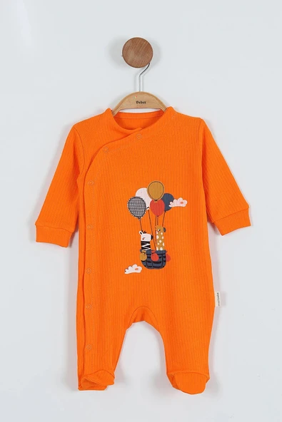 Yeni Sevimli Balon ve Hayvan Desenli Çıtçıtlı Pamuklu Uzun Kollu Kışlık Erkek Bebek Tulum - 5