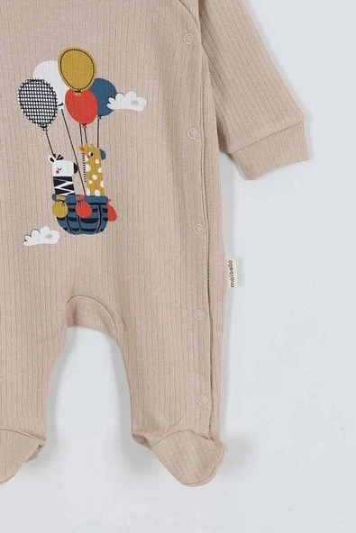 Yeni Sevimli Balon ve Hayvan Desenli Çıtçıtlı Pamuklu Uzun Kollu Kışlık Erkek Bebek Tulum - 7