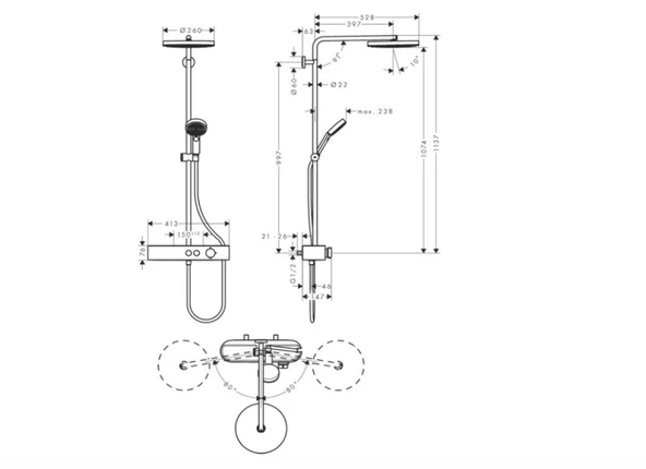 Hansgrohe Pulsify S 260 2Jet Duş Kolonu 24240000 - 11