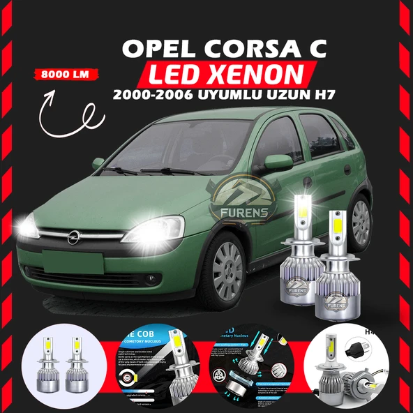 Opel Corsa C 2000-2006 Uzun Far Uyumlu Şimşek Etkili Led Xenon Performance Series H7