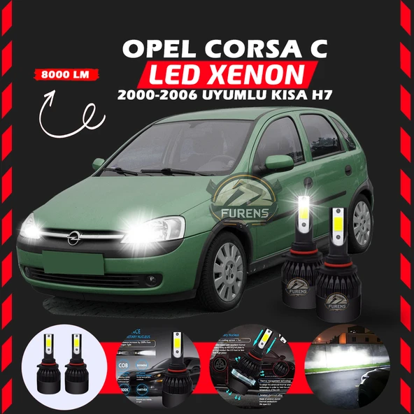 Opel Corsa C 2000-2006 Kısa Far Uyumlu Şimşek Etkili Led Xenon Light Series H7