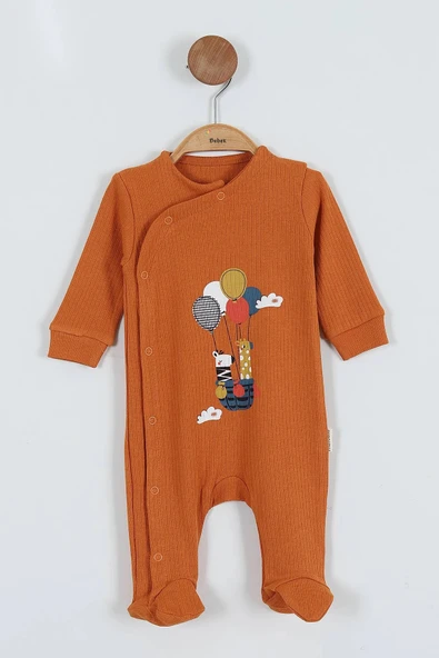 Yeni Sevimli Balon ve Hayvan Desenli Çıtçıtlı Pamuklu Uzun Kollu Kışlık Erkek Bebek Tulum - 4