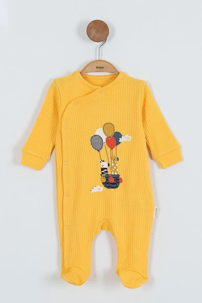 Yeni Sevimli Balon ve Hayvan Desenli Çıtçıtlı Pamuklu Uzun Kollu Kışlık Erkek Bebek Tulum - 3