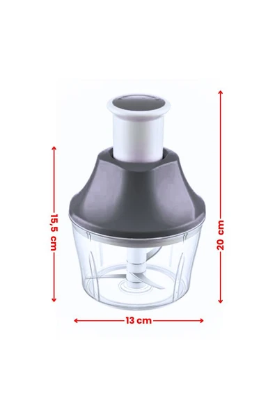 Flosoft Paslanmaz Çelik Bıçak Manuel Doğrayıcı Rondo, 3 Bıçaklı Üstten Basmalı El Robotu 700 ml Gri - 4