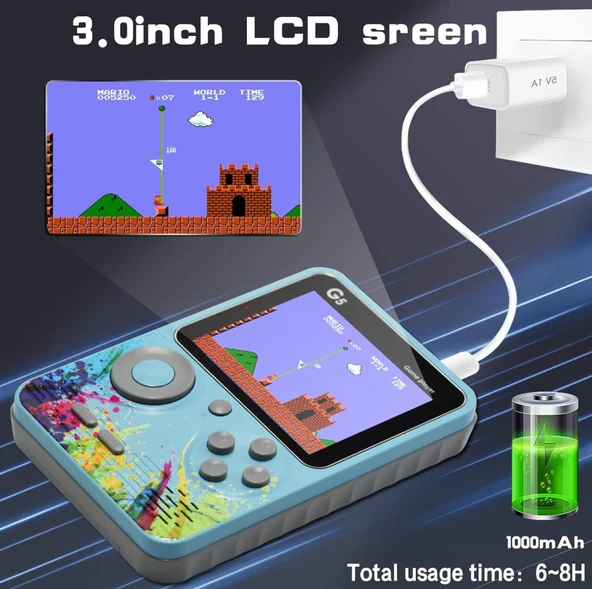 QASUL G5 500 Klasik Oyun Çok Oyunculu Joystick 3.0 inç Ekran Gamepad 1020 MAH Şarj Edilebilir Pil Hediye - 6