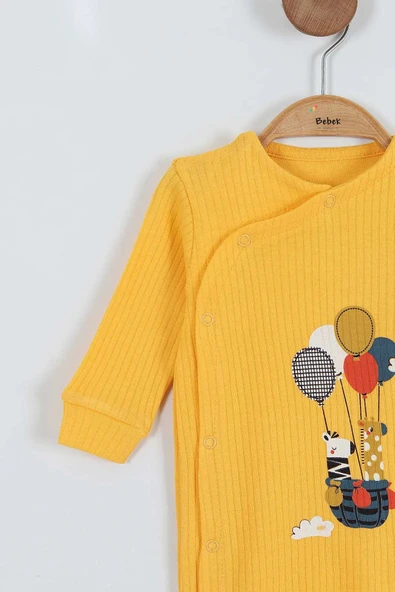 Yeni Sevimli Balon ve Hayvan Desenli Çıtçıtlı Pamuklu Uzun Kollu Kışlık Erkek Bebek Tulum - 12