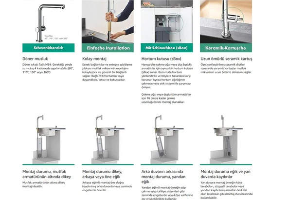 Hansgrohe Talis M54 Eviye Bataryası 270 Spiralli 1 jet  + SBox 72809000 - 7