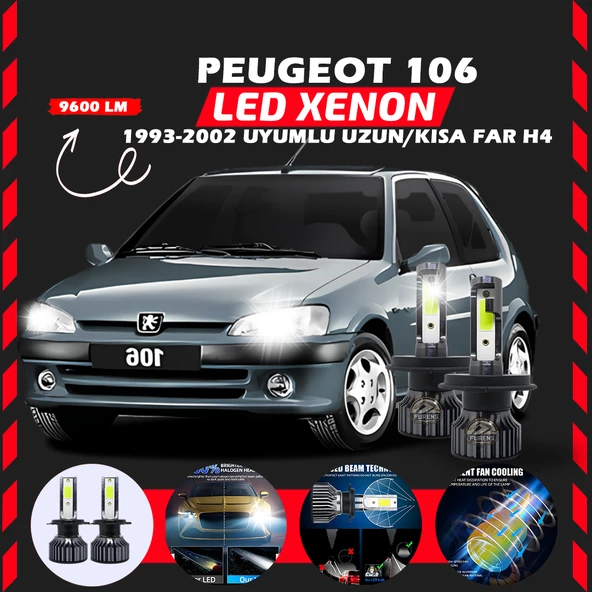 Peugeot 106 1993-2002 Uzun-Kısa Far Uyumlu Şimşek Etkili Led Xenon Pro Series H4 - Resim 7