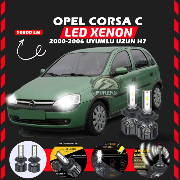 Opel Corsa C 2000-2006 Uzun Far Uyumlu Şimşek Etkili Led Xenon Premium Series H7