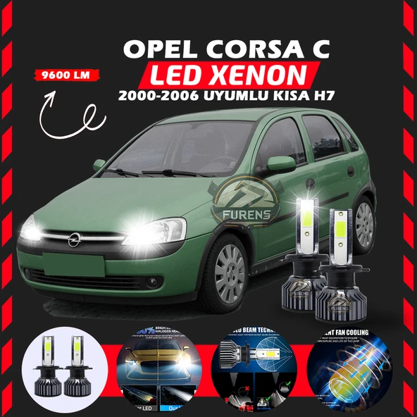 Opel Corsa C 2000-2006 Kısa Far Uyumlu Şimşek Etkili Led Xenon Pro Series H7