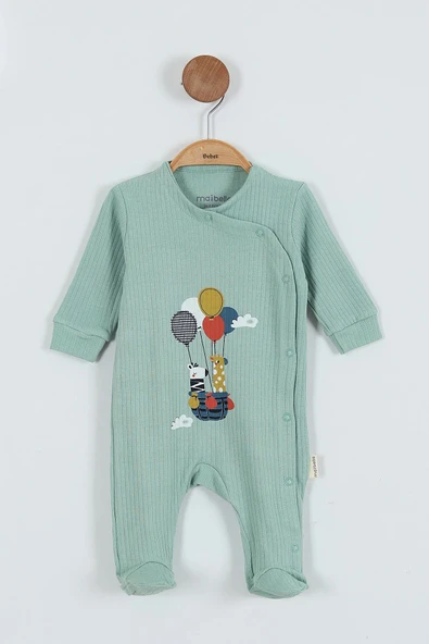 Yeni Sevimli Balon ve Hayvan Desenli Çıtçıtlı Pamuklu Uzun Kollu Kışlık Erkek Bebek Tulum - 6