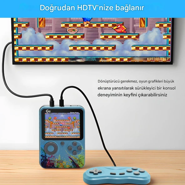 QASUL G5 500 Klasik Oyun Çok Oyunculu Joystick 3.0 inç Ekran Gamepad 1020 MAH Şarj Edilebilir Pil Hediye - 4