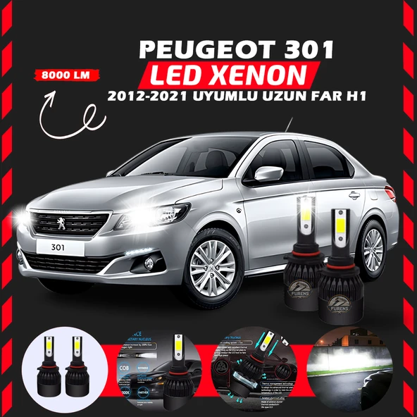Peugeot 301 2012-2021 Uzun Far Uyumlu Şimşek Etkili Led Xenon Light Series H1 - Resim 6