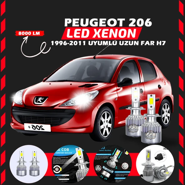 Peugeot 206 1996-2011 Uzun Far Uyumlu Şimşek Etkili Led Xenon Performance Series H7 ürün görseli 1