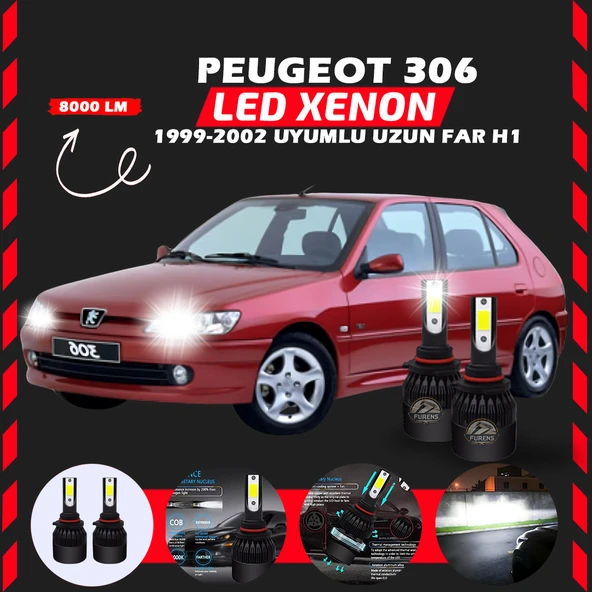 Peugeot 306 1999-2002 Uzun Far Uyumlu Şimşek Etkili Led Xenon Light Series H1