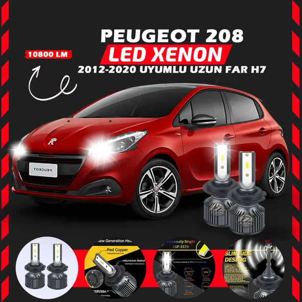 Peugeot 208 2012-2020 Uzun Far Uyumlu Şimşek Etkili Led Xenon Premium Series H7