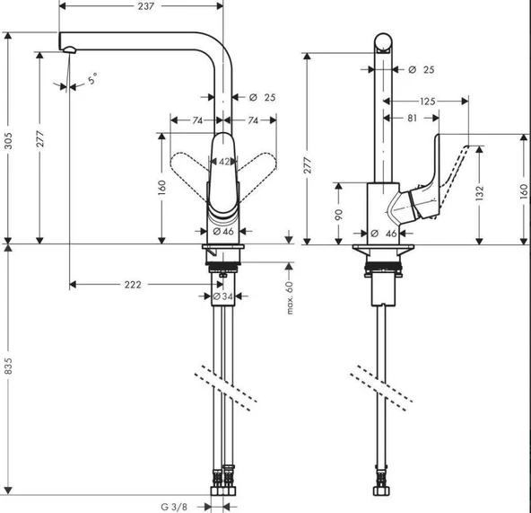 Hansgrohe Focus Eviye Bataryası 280 Paslanmaz Çelik 31817800 - 2