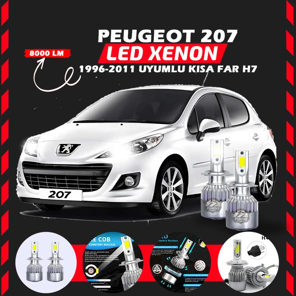 Peugeot 207 1996-2011 Kısa Far Uyumlu Şimşek Etkili Led Xenon Performance Series H7