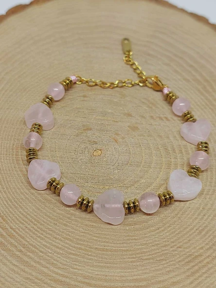 Pembe Kuvars Taşı Tasarım Bileklik (55944) - Resim 4