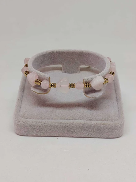 Pembe Kuvars Taşı Tasarım Bileklik (55944) - Resim 2