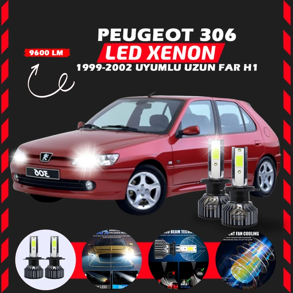 Peugeot 306 1999-2002 Uzun Far Uyumlu Şimşek Etkili Led Xenon Pro Series H1
